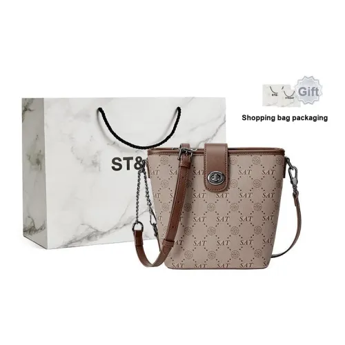 ST SAT PVC Сумка через плечо Сумка-ведро Сумка с цепочкой Средний Женская Кофейная