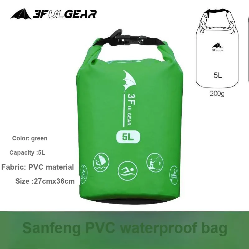 Three Peaks Out Outdoor Waterproof Bag Drifting And Kayaking Float Fishing PVC Material Green 5L Shoulder Bag-1
