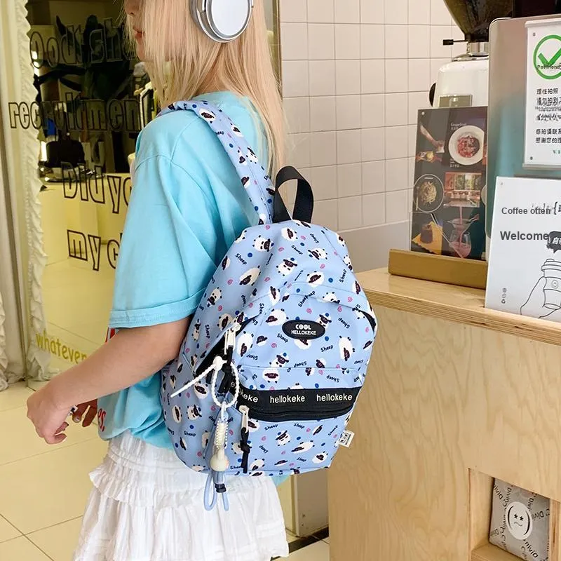 Kaka Tree Nylon Fabric Backpack Regular Women's Blue/White/White & Brown/White & Blue-2