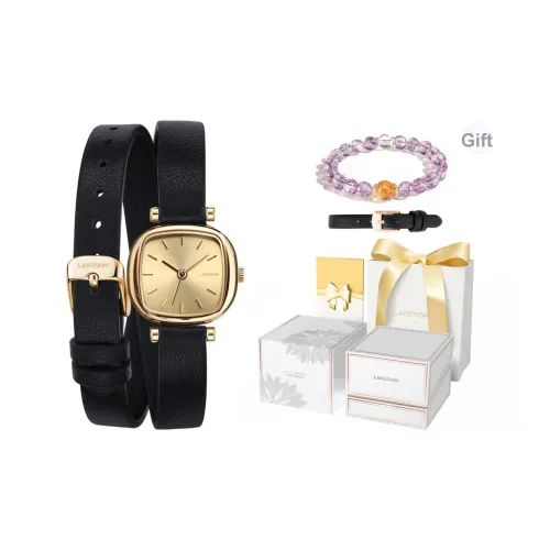 LANZOOM Кварцевый механизм кожаный ремешок часы для женщин черный циферблат