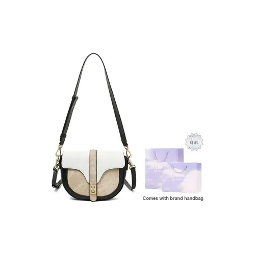 teenmix Сумка из коровьей кожи Saddle Сумка через плечо Сумка на плечо Средняя Женская Бежевая Абрикосовая и Черная