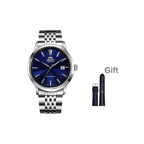ORIENT Механический механизм ремешок из нержавеющей стали часы для мужчин синий циферблат