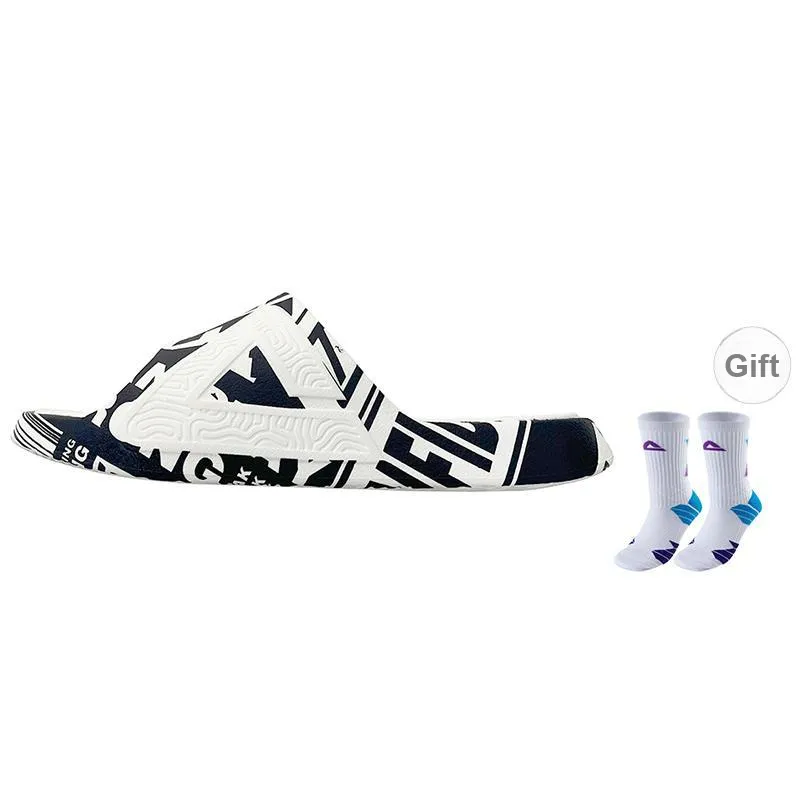 PEAK Statistic Sandals Slip-Resistant Abrasion-Resistant Massage Slide Slippers Men's Black/All White-2