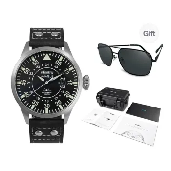 INFANTRY Pilot Collection · Explorer Mechanical Movement Genuine Leather Strap Watch Men's Watches Black Dial