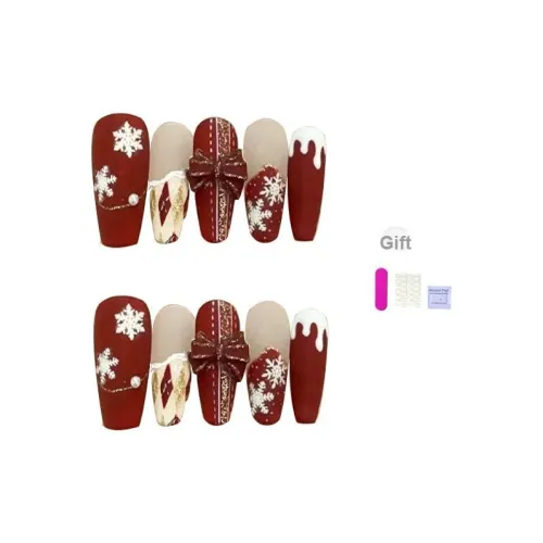 XIBI Handcrafted False Nail Dreamy Crystal Ball Наклейка для ногтей Съемный Nail PIECES Осенний и Зимний Длинный Красный Jump Цвет