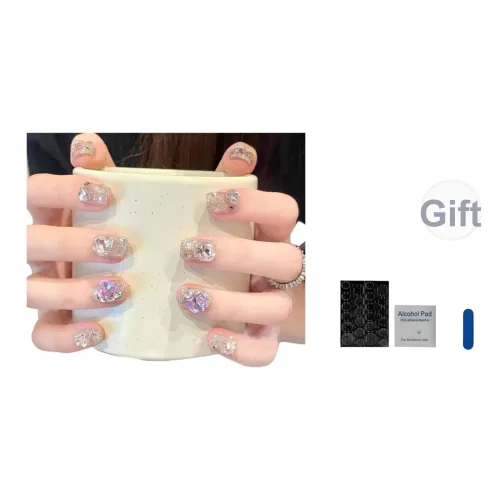 OUYUJI Handcrafted False Nail Короткий LADDER Короткий Квадрат Овал Многоцветный Smudge Стразы Украшенный