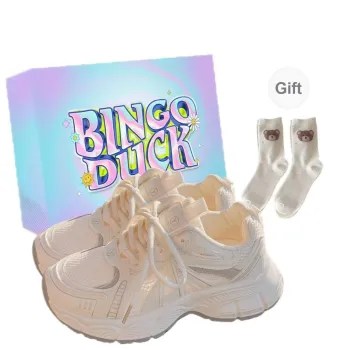 BINGO DUCK Slip Resistant Low Top Chunky Sneakers Women's Ecru