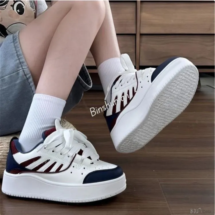 ABCYLM Slip Resistant Cushioning Impact Resistance Abrasion Resistant Low Top Skateboard Shoes Women's White Blue Red-2