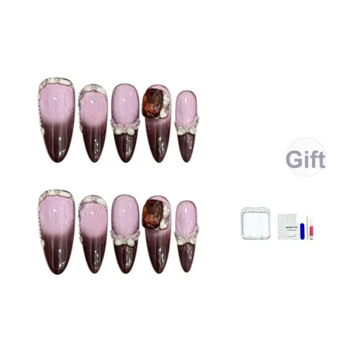 JINGCHANXUE Луна Variation Романтический Handcrafted False Nail Миндаль Фантастический фиолетовый Градиентный Кошачий глаз 16mm