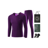 Crew Neck Clothing Sets (Dark Purple) Thickened and Fleece-Lined/Includes 2 Pack Socks+Shopping Bag