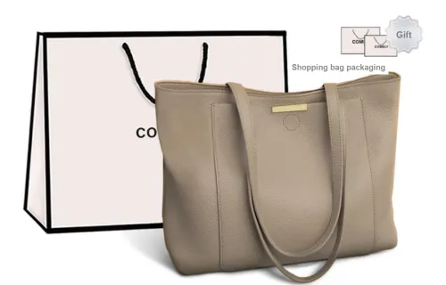 COMELY Cow Leather Patchwork Synthetic Leather Handbag Tote Bag Shopping Bag Shoulder Bag Women's Light Gray/Dark Gray