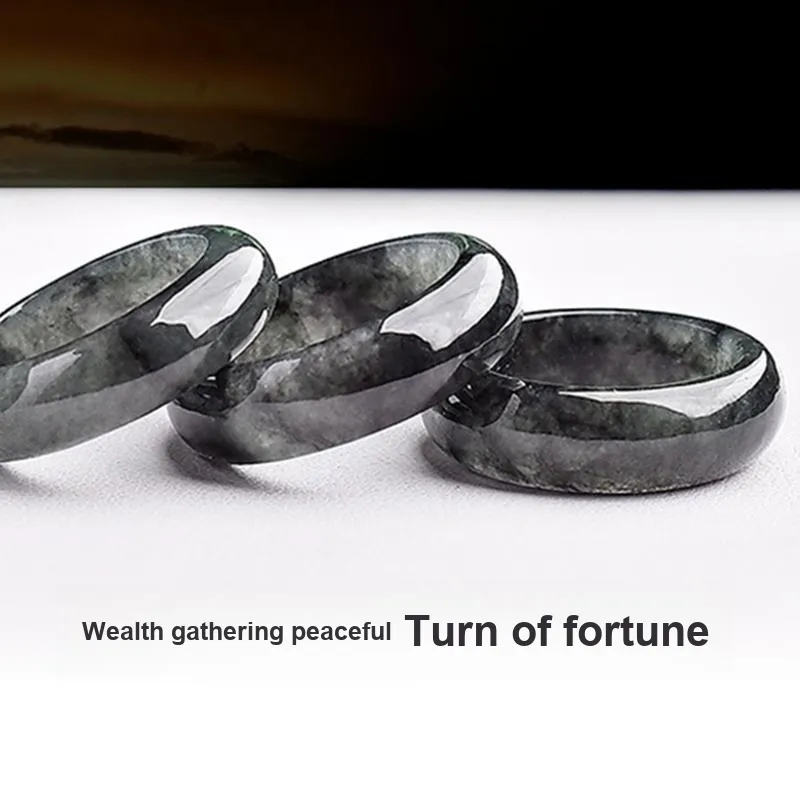 Long Fu Glutinous Jade Jadeite Rings Unisex-1