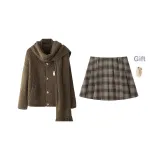 Brown A-Line Skirt+Brown Sweater (Scarf Non-Detachable) Comes with Free Bear Accessories