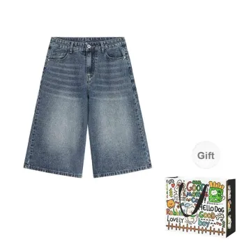 OURUOKE Denim Shorts Women's Blue Shorts Shopping Bag