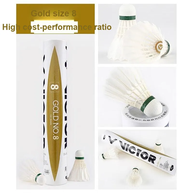VICTOR Gold Size 8 Duck Feather Shuttlecock 12 Pack Water Duck Feather Outdoor Sports Shuttlecocks-4