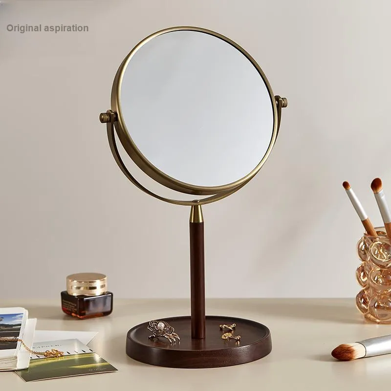 Initial Intention Vintage Desktop 3x Detail Makeup Mirror  Walnut Wood Vanity Table Mirror-3