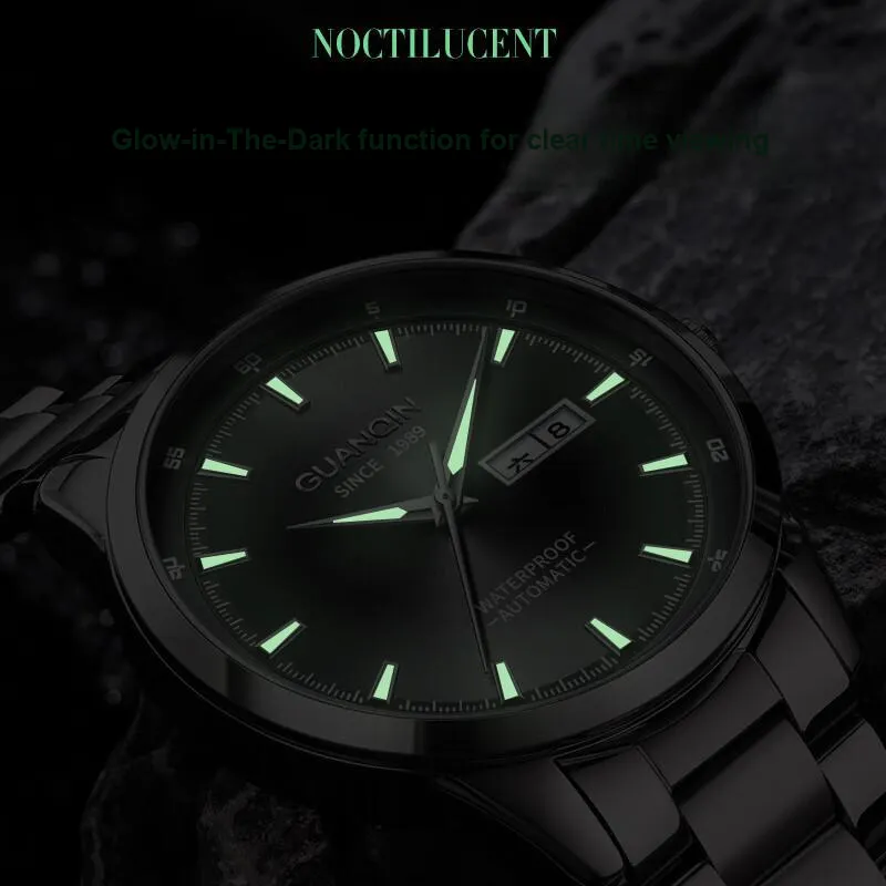 GUANQIN Automatic Mechanical Movement Stainless Steel Watchband Watch Men's Watches Black Dial-6