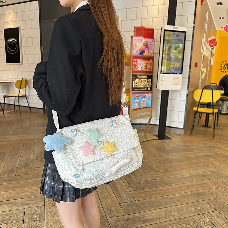 BAODIDAISHU Nylon One Shoulder Backpack, Crossbody Bag Women's White/Pink/Black/Blue-4