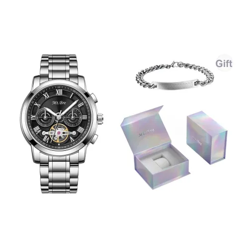 MT.BRE Кварцевый механизм ремешок из нержавеющей стали черный циферблат мужские часы