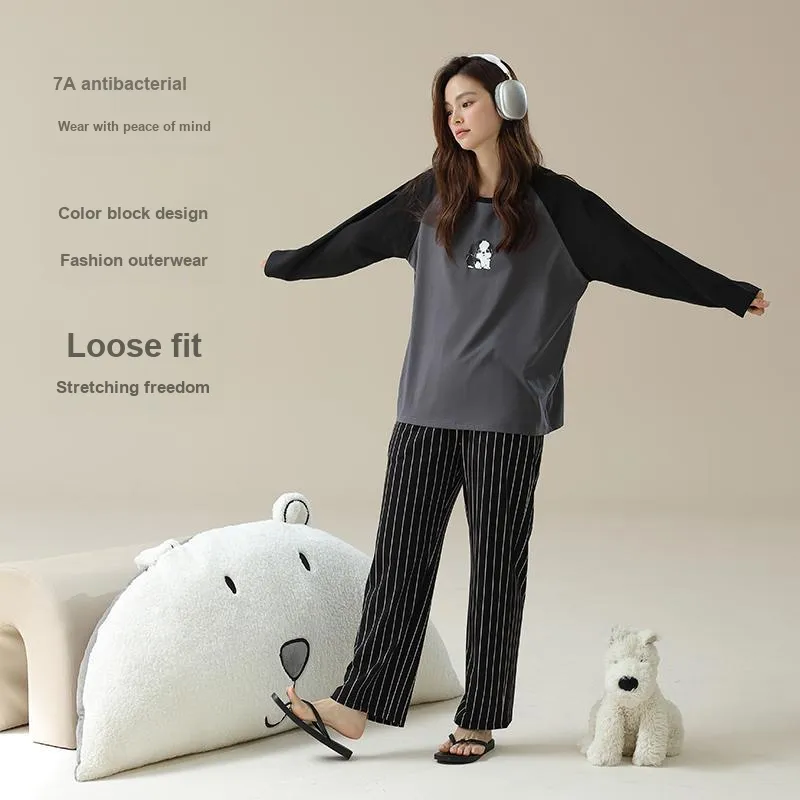 Allenalyson Pajama Set Unisex Gray Black-2