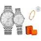 Silver Case Couple Watch 1 Pair[Orange Love Box+Titanium Steel Bangle]