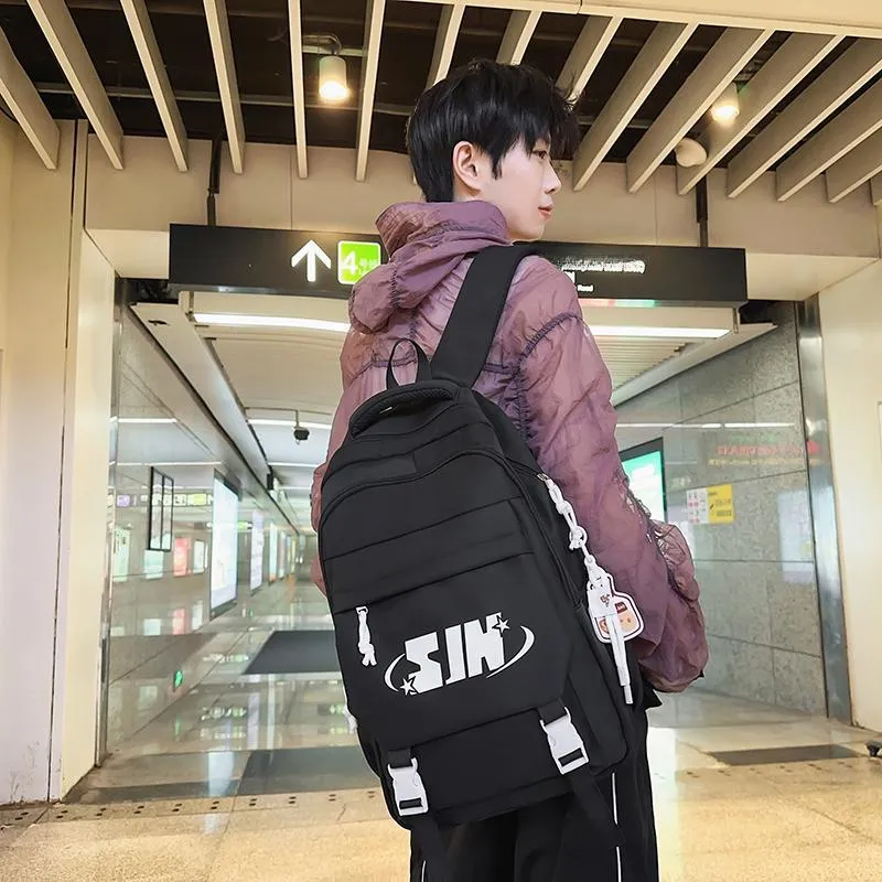Travel Nylon Backpack Unisex Pure Black/White & Black/Khaki/Blue/Red-3
