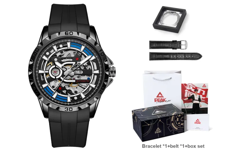 PEAK Explorer Collection Mechanical Movement Silicone Strap Watch Men's Watches Cut-Out Dial-3