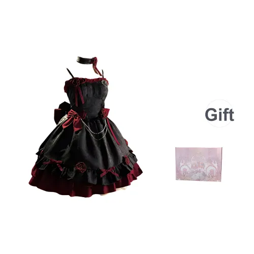 WLEQK Черно-красный + Коробка Женские Лолита Платья