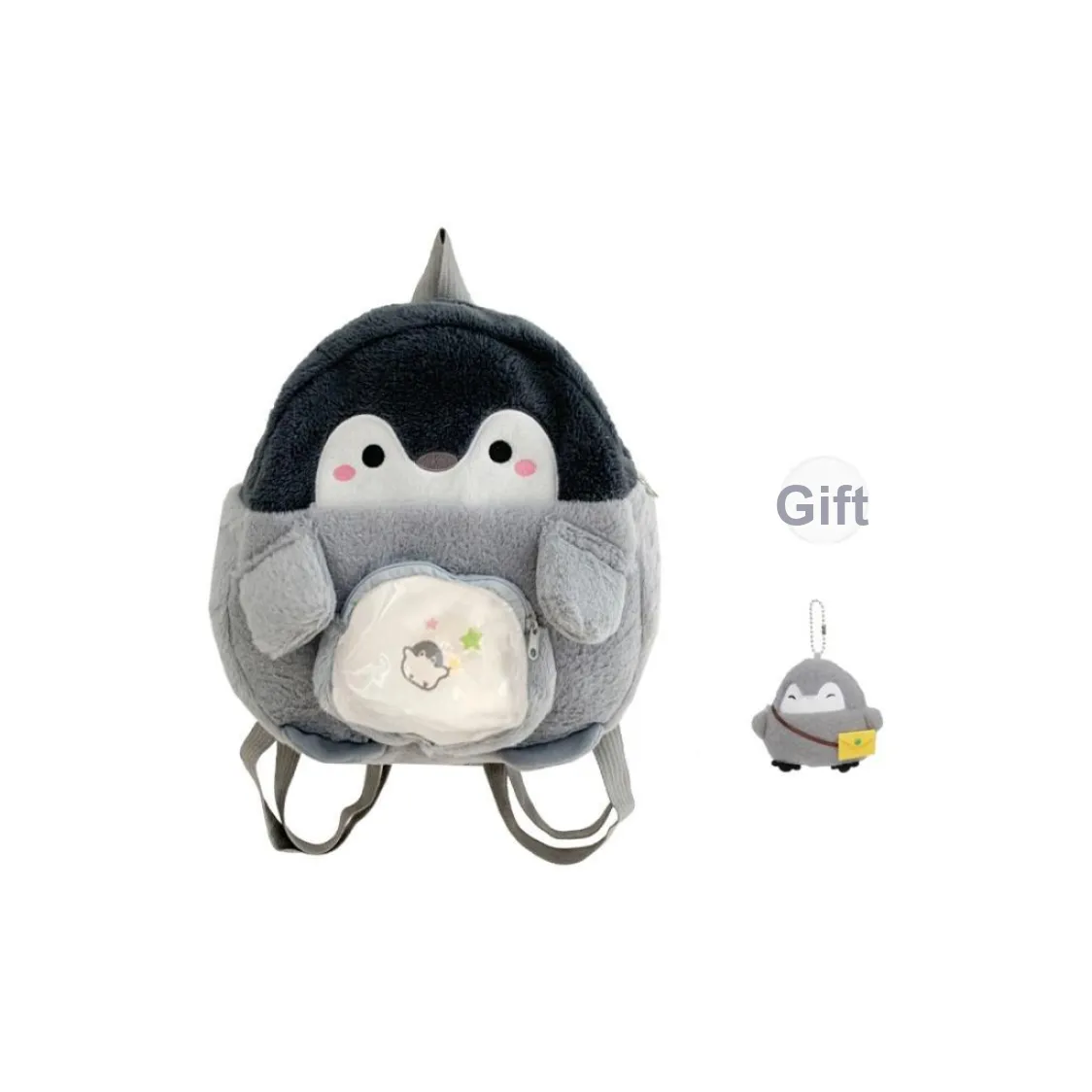 PAIBLOKS Plush Backpack Regular Unisex Gray Penguin