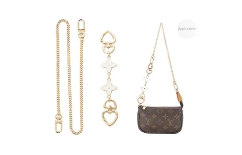 Lan Bao Fan Shoulder Strap Bag Gold-Tone Copper Chain+White Four-Leaf Clover Extension Chain