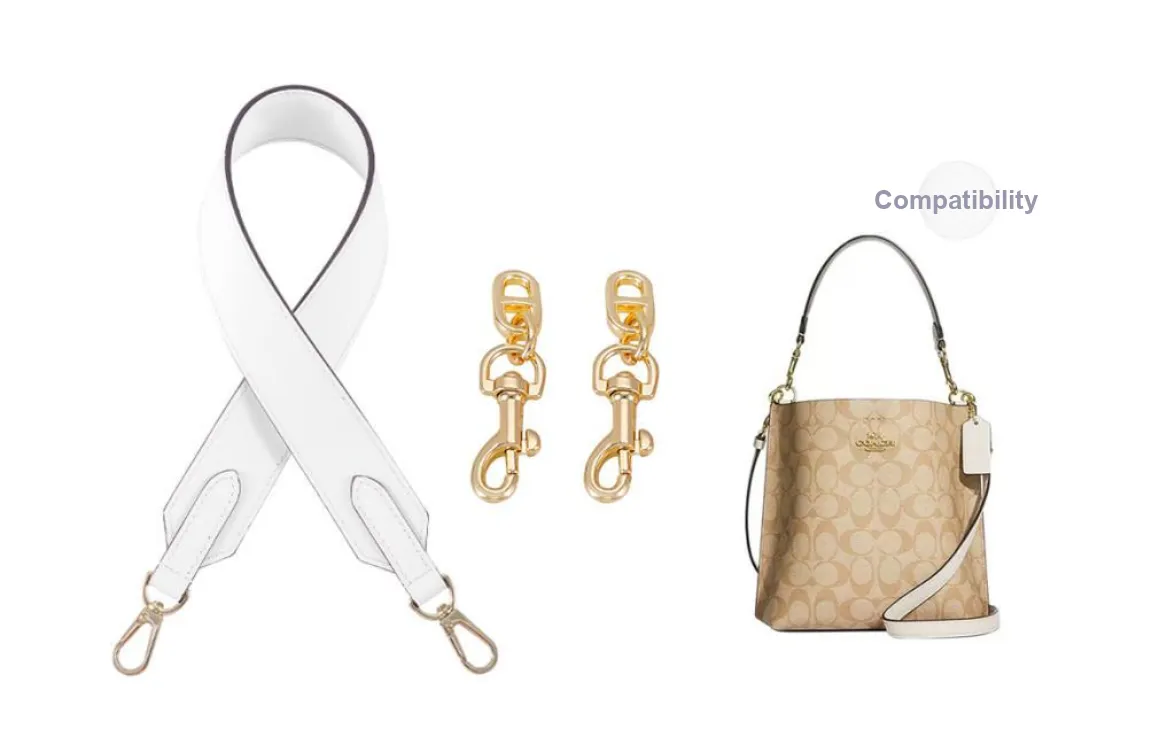 Lan Bao Fan Microfiber Bag Strap Women's Black, White, Gold Tone