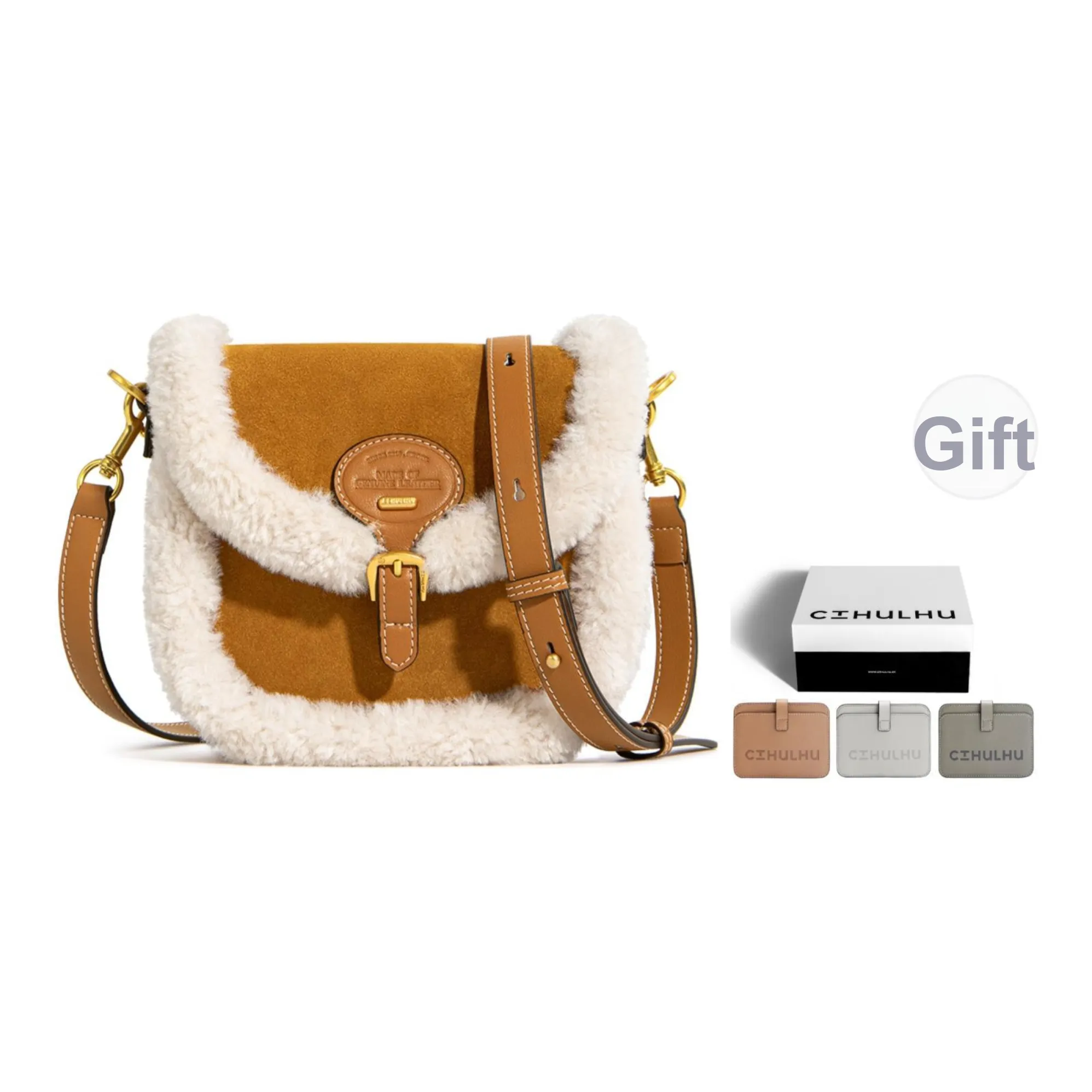 Cthulhu Коровья кожа Замша Пэчворк Сумка через плечо Седло Сумка Маленькая Женская Коричневая