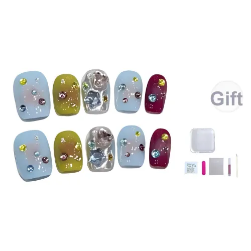 A Few More Cute Ручной работы Цветной страз Повседневный False Nail Короткий LADDER Дофаминовая одежда Jump Цвет Милый