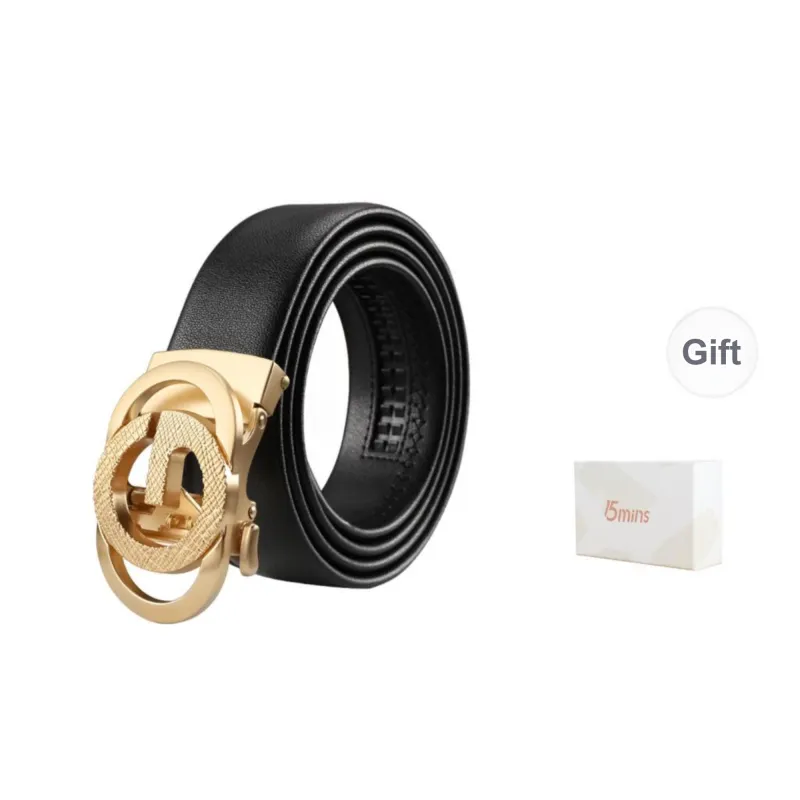 15 MINS High End Automatic Buckle Business Pants Belt Split Cow Leather Belts Men's Black 3.5cm-1