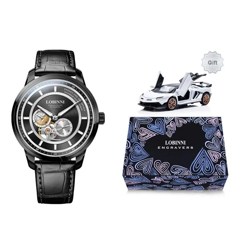 LOBINNI L Automatic Mechanical Movement Genuine Leather Strap Watch Men's Watches Black Dial-0