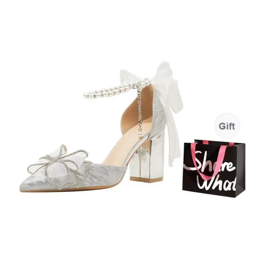 BIGTREE Chunky Heel High Heels Women's Silver