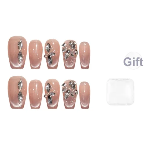 Song Biography Улыбка Кошачий глаз Сверкающий страз Элегантность Модный False Nail Короткий LADDER 20 мм