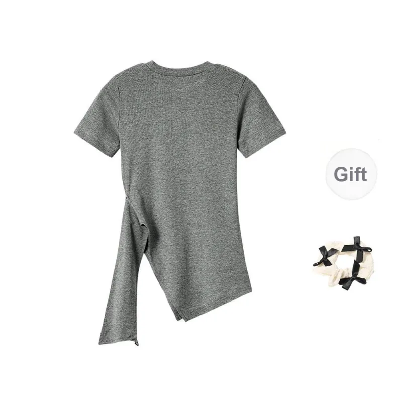 CPAURA Regular T Shirt Women's Gray+Bowknot Hair Tie Comes With-1