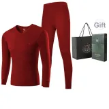 Men's V-Neck Clothing Sets (Burgundy) 100% cotton Skin-Friendly/3A Antibacterial