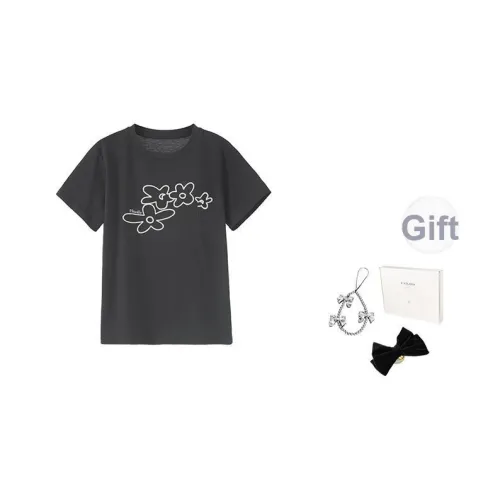 Fstudio Летний Корейский стиль Lazy Feel Круглый вырез Универсальный С принтом Короткий рукав T-рубашки Женские