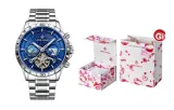Heart-Fluttering Box-9405 Silver Case with Blue Dial and Steel Band