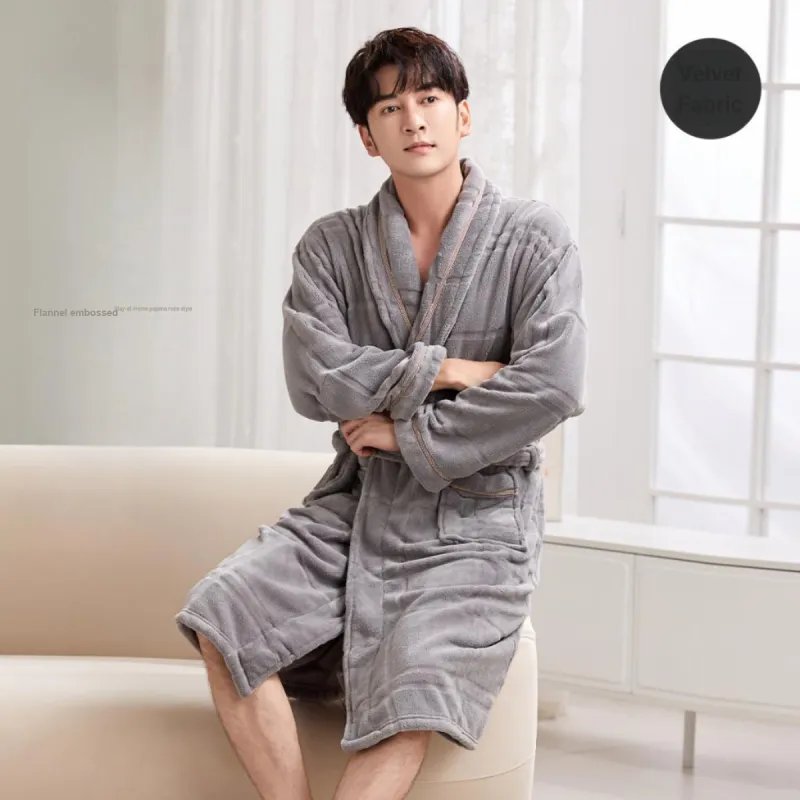 H YXIANG Pajama Robe Men's Gray-1