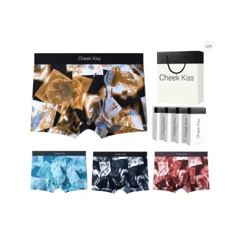 Cheekkiss Underwear Gift Box Men's Seamless Print Breathable Boxer Shorts 4 Pack