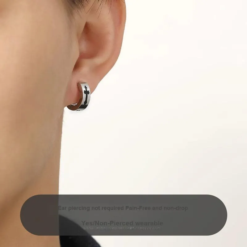 DAIRUO Titanium Steel Clip On Earrings Men's-1