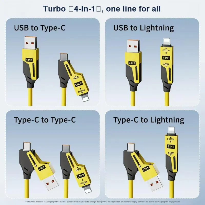 XUANJIE 1.5m All in One 4 in 1 Spring Retractable 65W Compatibility Apple Huawei Android Phones Cables-2