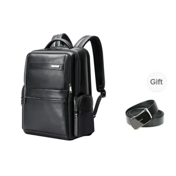 BOPAI Top Grain Cow Leather, Genuine Leather Backpack Tubas Men's Black