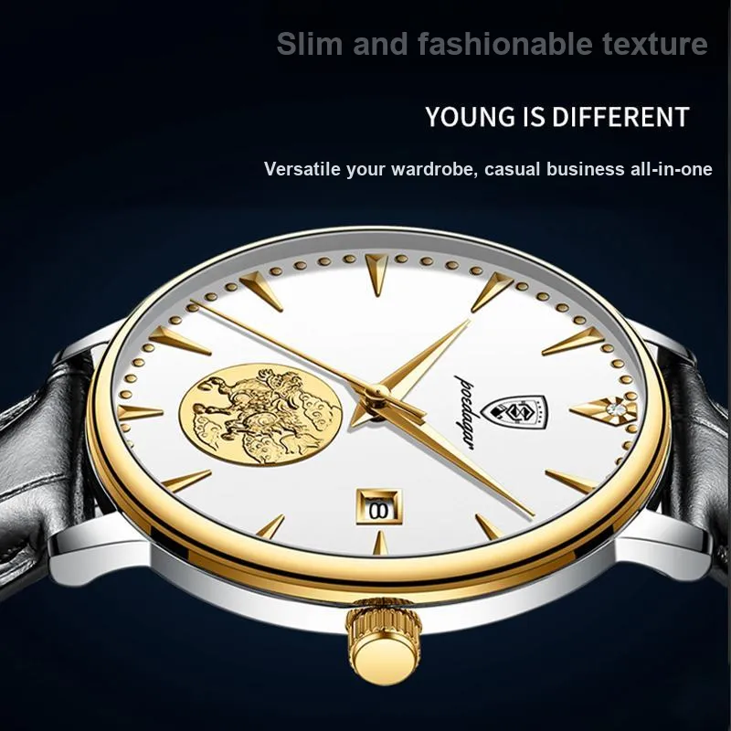 POEDAGAR Automatic Mechanical Movement Watch Men's Watches White Dial-4