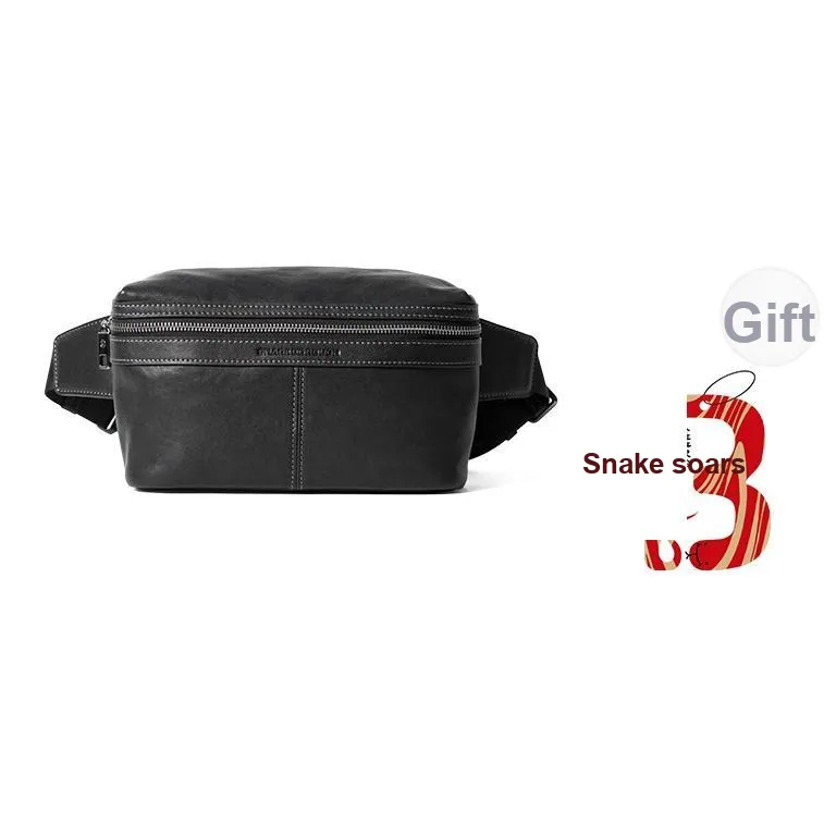 Sharkborough Cow Leather Sling Bag, Fanny Pack, Shoulder Bag, Crossbody Bag Regular Men's Black