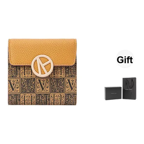 VANESSA HOGAN Монограмма Коровья кожа Кошелек для монет держатель для карт кошелек Маленький Женский Коричневый Светло-розовый