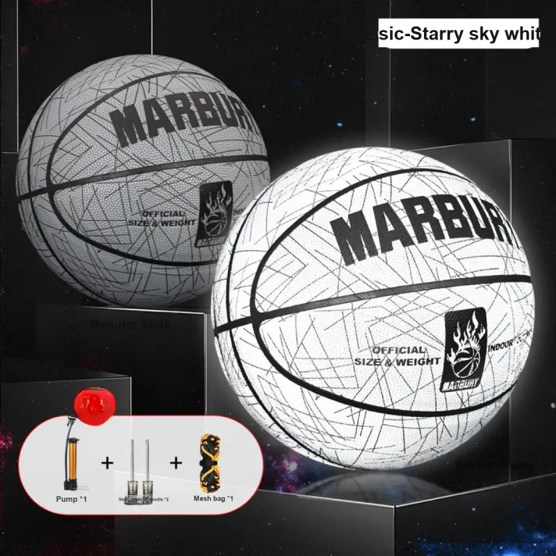 MARBURY PU Basketball Starry White Size 7 Glow in The Dark Reflective Unisex-8